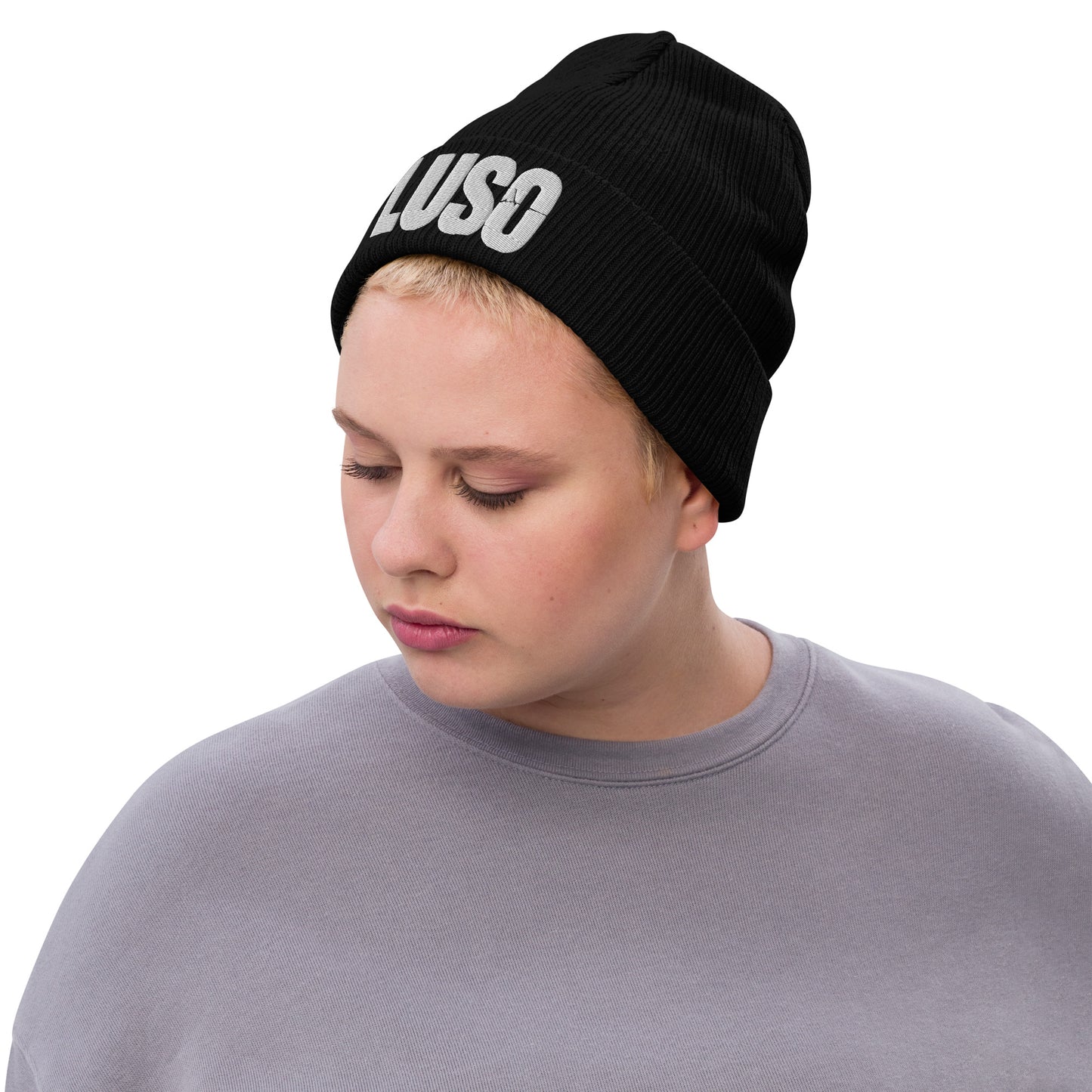 LUSO Puff Embroidered Ribbed knit beanie