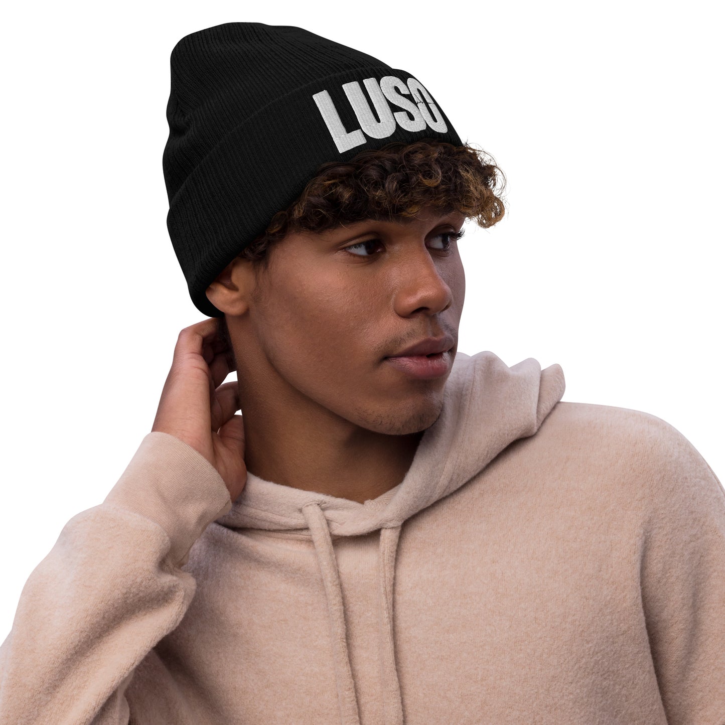 LUSO Puff Embroidered Ribbed knit beanie